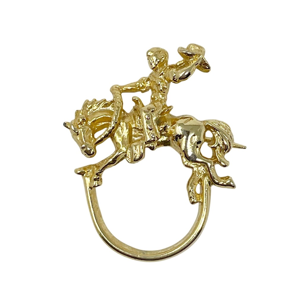 Bronco Rider Brooch Gold Tone Excellent Unsigned Western Cowboy Rodeo RARE